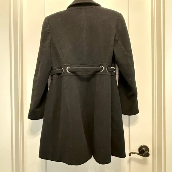 Black Via Spiga Wool Peacoat w/ floral lining! Belted waist and longer length! - Picture 4 of 6
